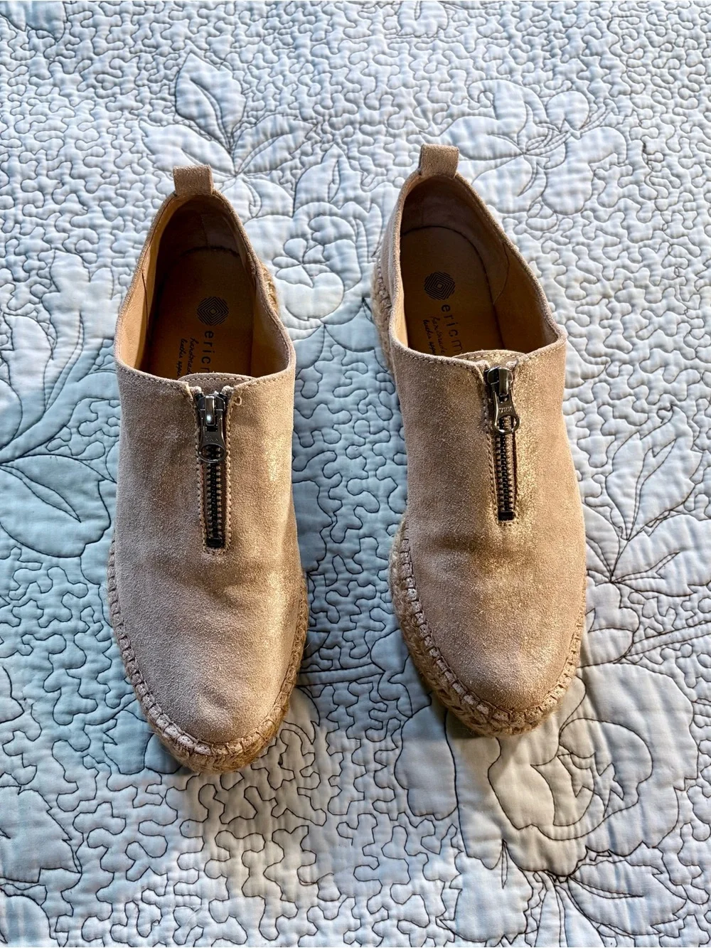 Eric Michael Serena Shimmer Suede Zip Front Platform Espadrilles US 8 (EU 38)🧡